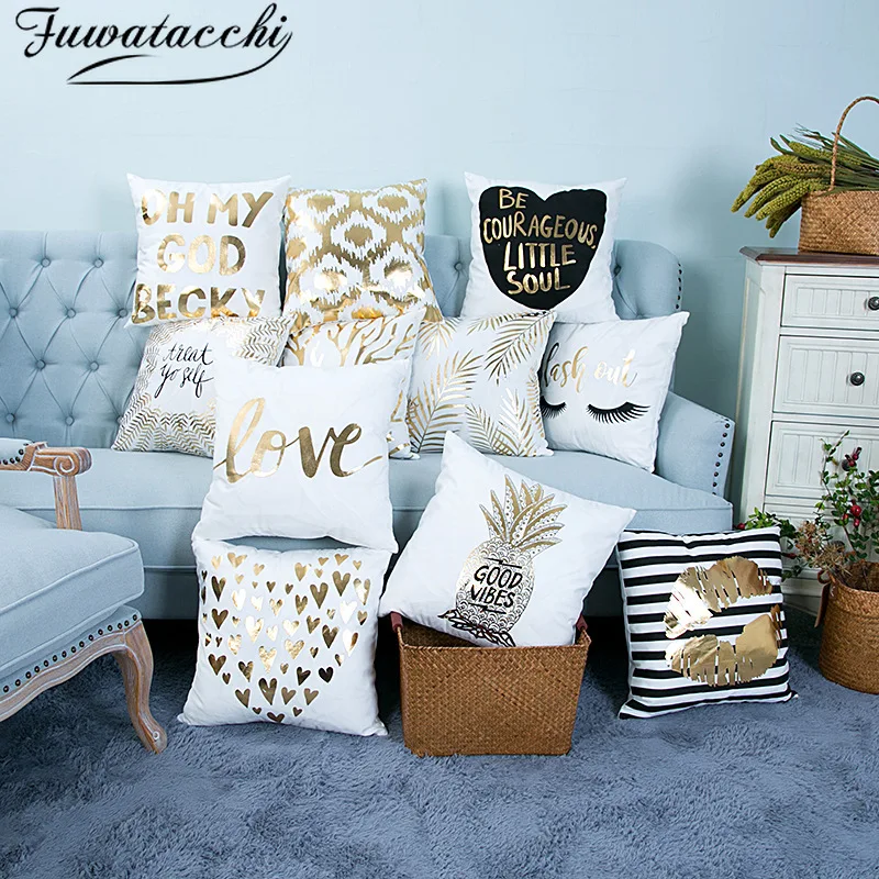 Fuwatacchi Short Plush Cushion Cover Decorative Gold Printed Leaves Wave Pillowcase Home Chair Sofa Kiss Circle Pillow Cover
Fuwatacchi Short Plush Cushion Cover Decorative Gold Printed Leaves Wave Pillowcase Home Chair Sofa Kiss Circle Pillow Cover