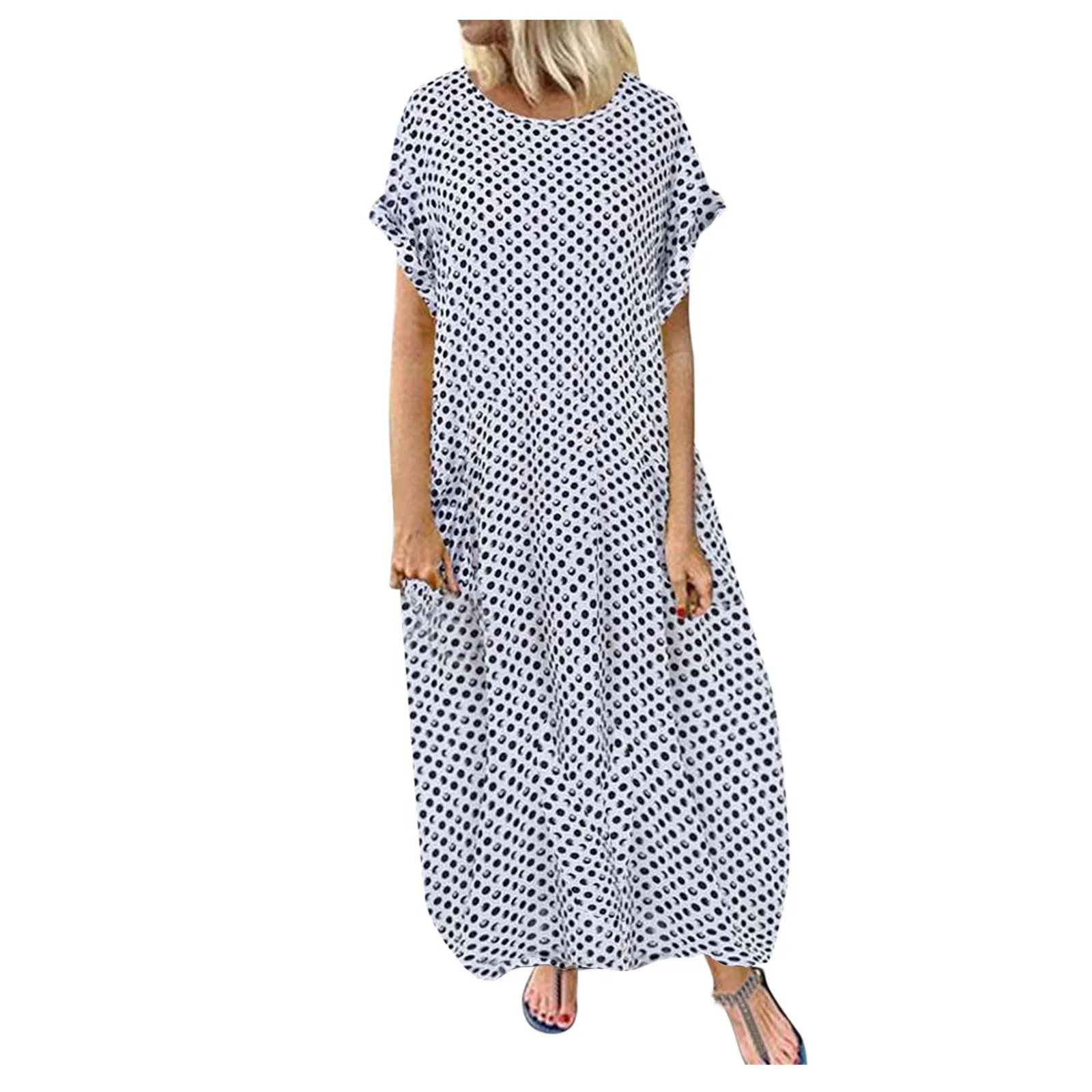 40# Vintage Polka Dot Maxi Dress Short Sleeve O Neck Ruffled Long Woman Dressplus Size Loose Robe Femme Ankle Length Sundress
40# Vintage Polka Dot Maxi Dress Short Sleeve O Neck Ruffled Long Woman Dressplus Size Loose Robe Femme Ankle Length Sundress