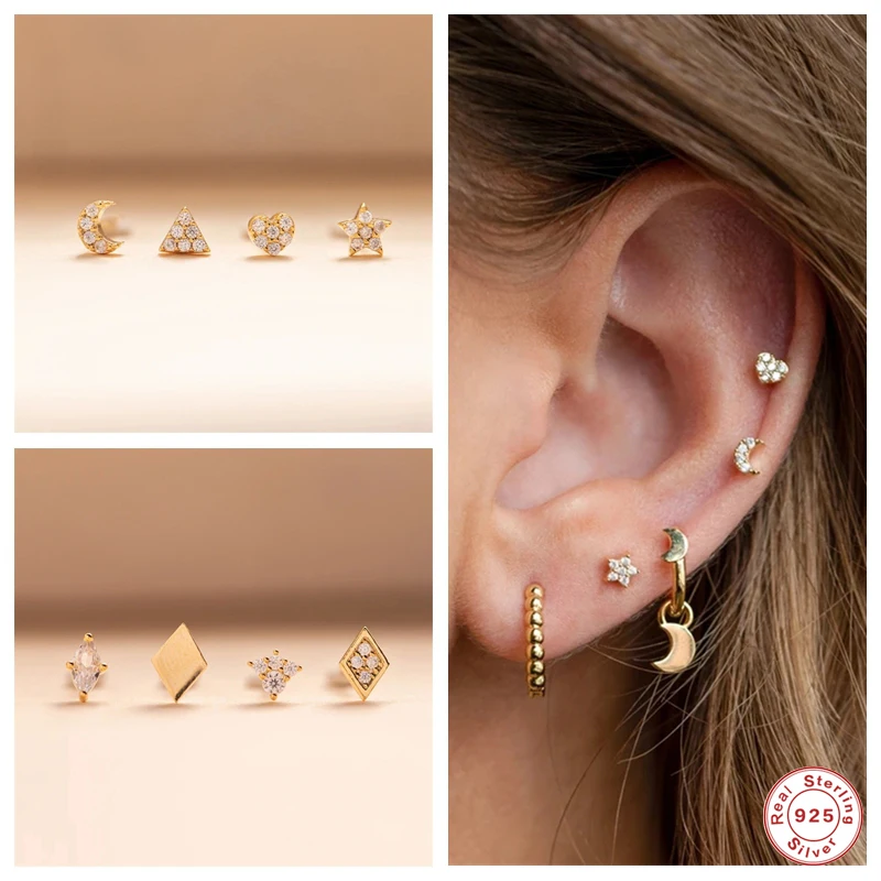 GS 925 Sterling Silver Clear Zircon Rhombus Diamond Stud Earrings Set Women Girls Moon Star Heart Triangle Ear Studs Jewelry
GS 925 Sterling Silver Clear Zircon Rhombus Diamond Stud Earrings Set Women Girls Moon Star Heart Triangle Ear Studs Jewelry