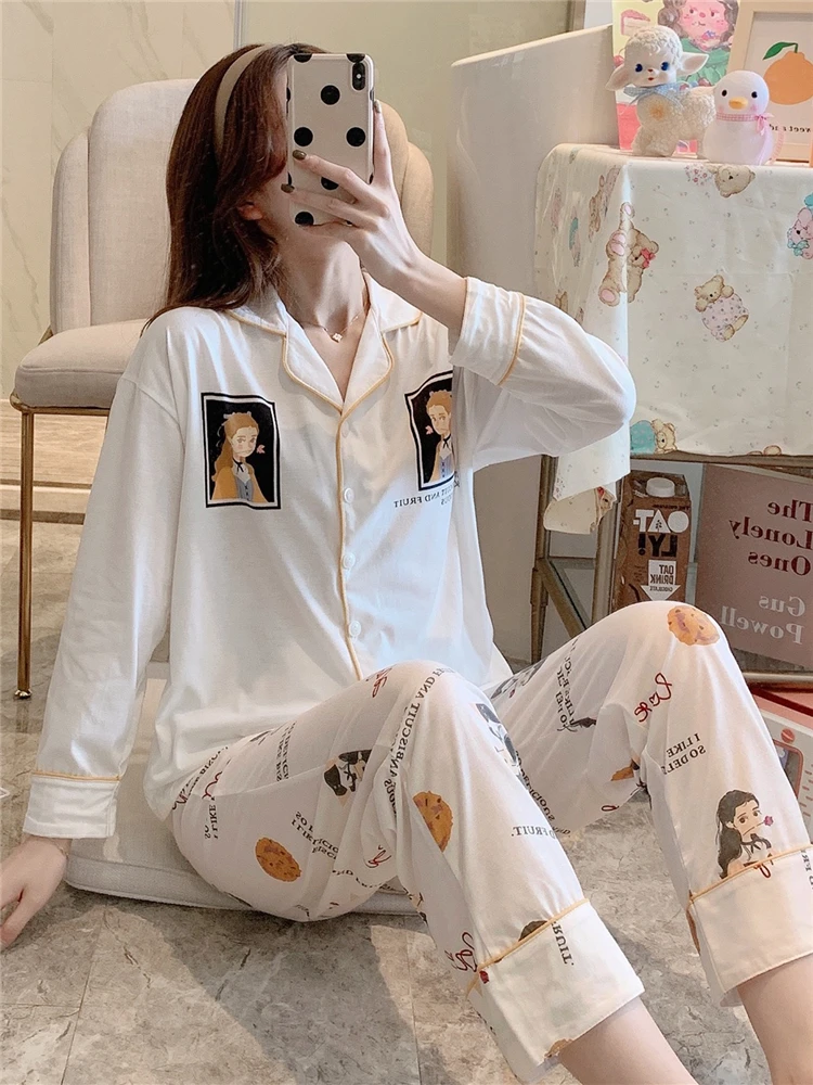 Pajamas Ladies Spring And Autumn Cotton Sleeowear Long-sleeved Pyjamas Loose Mujer Home Clothes Pjamas Lounge Wear Homewear
Pajamas Ladies Spring And Autumn Cotton Sleeowear Long-sleeved Pyjamas Loose Mujer Home Clothes Pjamas Lounge Wear Homewear