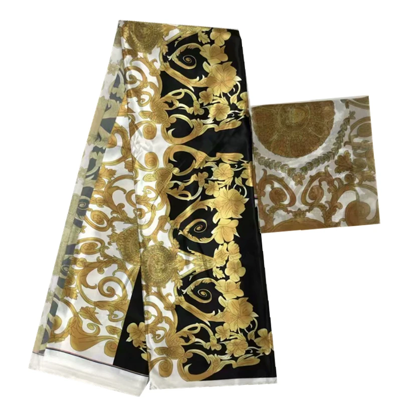 

Африканская ткань 4 ярда + 2 ярда, шелковая атласная ткань с шифоновым кружевом, атласная ткань, высококачественные африканские ткани для жен...