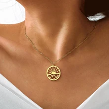 Stainless Steel Necklaces Round Sunset Waves Pendant Choker Chain Fashion Sun Necklace For Women Jewelry Friends Party Gifts NEW