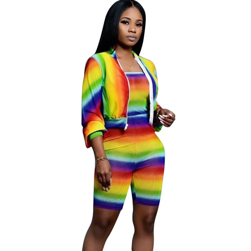 Autumn Winter Rainbow Print Two Piece Set Women's Tracksuit Long Sleeve Short Jackets and Playsuits Jumpsuit Shorts Sweat Suits
Autumn Winter Rainbow Print Two Piece Set Women's Tracksuit Long Sleeve Short Jackets and Playsuits Jumpsuit Shorts Sweat Suits
