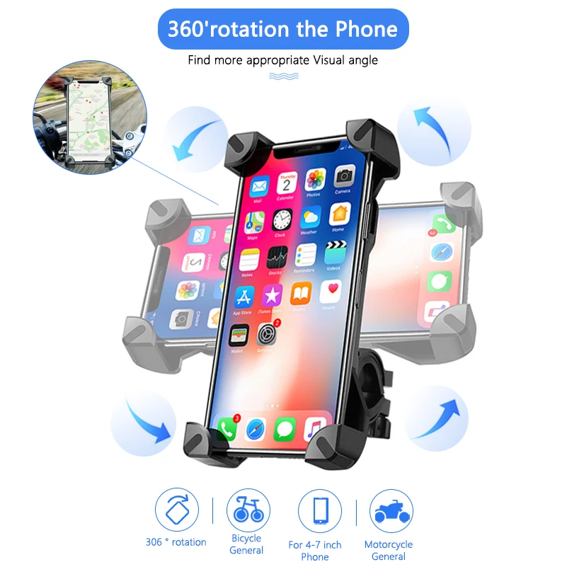 Universal Motorcycle Bicycle Phone Holder Mount for iPhone 11 pro max 8 plus X XR Samsung Xiaomi 4-7 inch Smartphone Stand Clip
Universal Motorcycle Bicycle Phone Holder Mount for iPhone 11 pro max 8 plus X XR Samsung Xiaomi 4-7 inch Smartphone Stand Clip