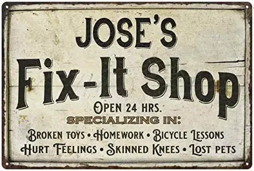 Jose'S Fix It Shop 8"x12"Metal Aluminum Sign for Men Women,Wall Decor for Bars,Restaurants,Cafes Pubs 
Jose'S Fix It Shop 8"x12"Metal Aluminum Sign for Men Women,Wall Decor for Bars,Restaurants,Cafes Pubs