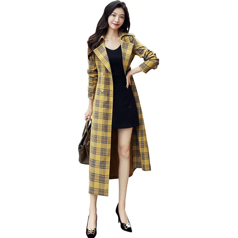 2021 spring and autumn popular new yellow plaid trench coat women's mid-length spring and autumn coat British style jacket
2021 spring and autumn popular new yellow plaid trench coat women's mid-length spring and autumn coat British style jacket