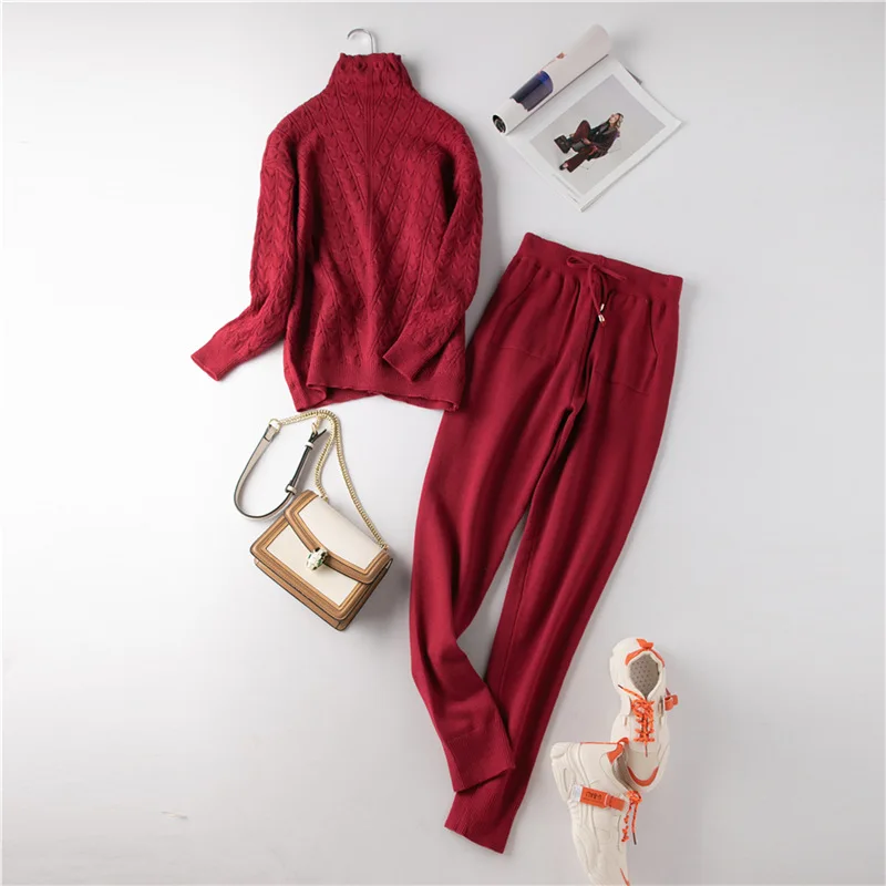 twist turtleneck tops sweater set Women lounge wear two piece set top and pants matching sets Fall 2 piece sets womens outfits 
twist turtleneck tops sweater set Women lounge wear two piece set top and pants matching sets Fall 2 piece sets womens outfits