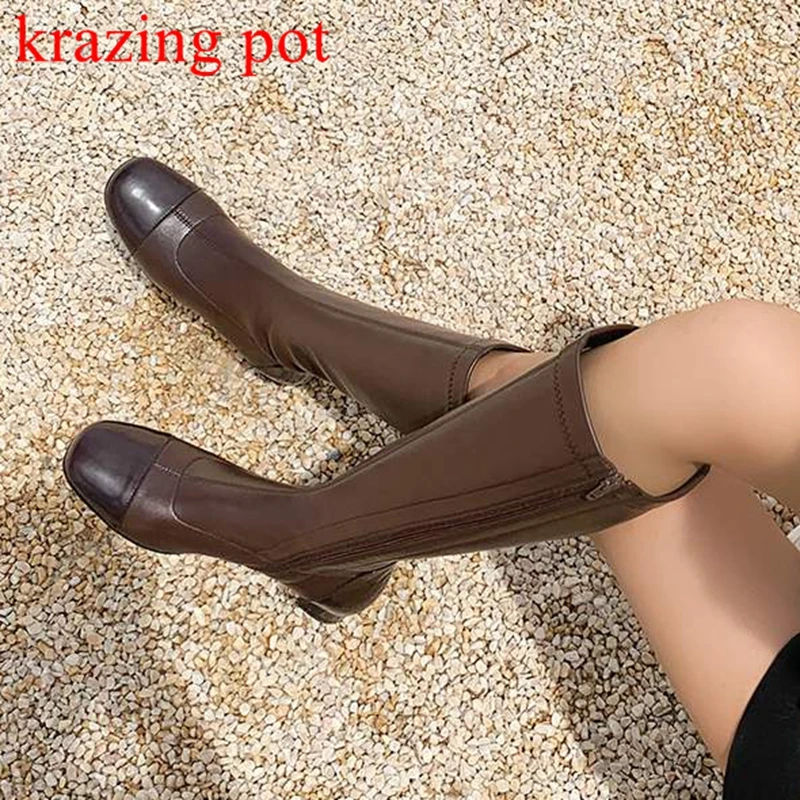 Сапоги krazing pot из коровьей кожи с квадратным носком на толстом низком каблуке, теплые длинные сапоги для верховой езды, на молнии, европейски... 
Сапоги krazing pot из коровьей кожи с квадратным носком на толстом низком каблуке, теплые длинные сапоги для верховой езды, на молнии, европейски...