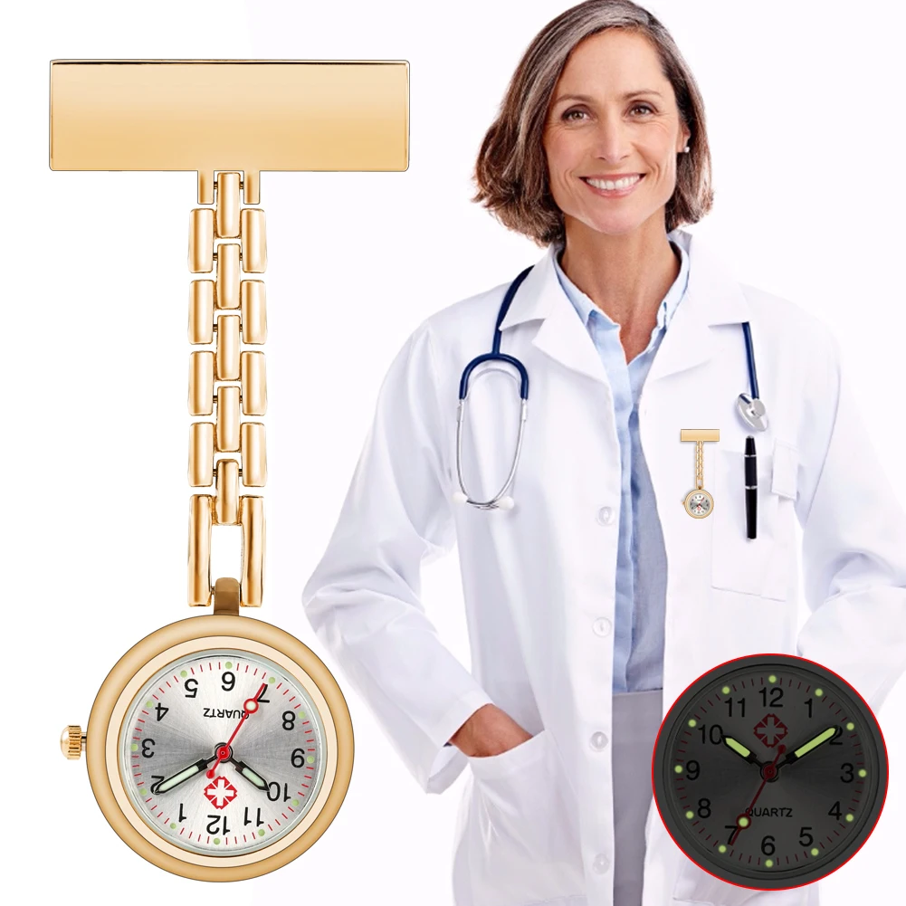 

T-type Nurse Watch Noctilucence Upscale Golden Mini Small Clock Arabic Numerals Simplicity Dial Durable Brooch Doctor Watch