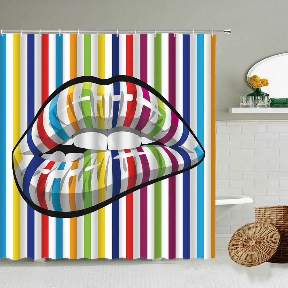 Color Stripes Red Lips Shower Curtain Fun Creative Design Bathroom Bathtub Blackout Waterproof Polyester Curtains With Hook Set
Color Stripes Red Lips Shower Curtain Fun Creative Design Bathroom Bathtub Blackout Waterproof Polyester Curtains With Hook Set