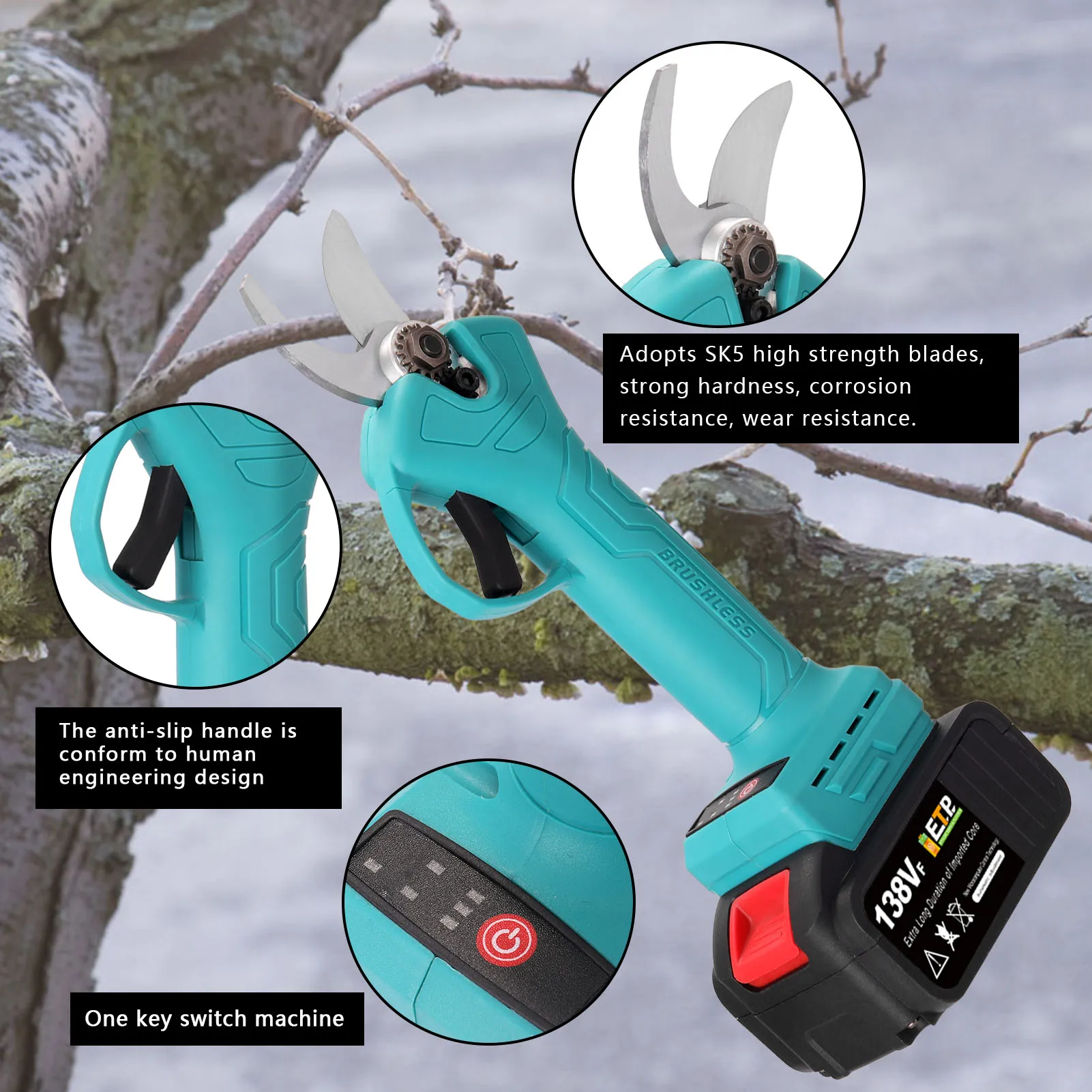 21V 500W Cordless Electric Pruning Shear 25mm Electric Branches Pruner Efficient Fruit Tree Bonsai Cutter Landscaping Tool
21V 500W Cordless Electric Pruning Shear 25mm Electric Branches Pruner Efficient Fruit Tree Bonsai Cutter Landscaping Tool