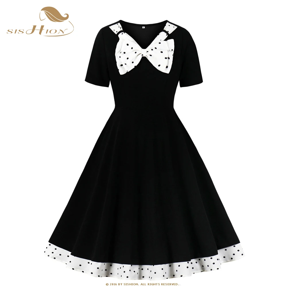 SISHION Retro Vintage 50s Office Robe Femme Rockabilly Dress Black Hepburn Elegant V Neck Bow Big Swing Patchwork Dress VD1661
SISHION Retro Vintage 50s Office Robe Femme Rockabilly Dress Black Hepburn Elegant V Neck Bow Big Swing Patchwork Dress VD1661