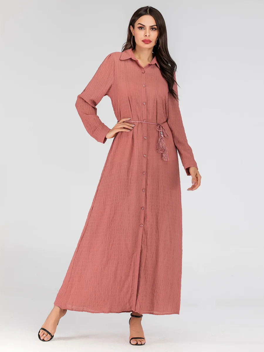 Fashion Casual Fold-down Collar Sewing Button Cardigan Long-Sleeve Bamboo Hemp Dress (with Belt) 
Fashion Casual Fold-down Collar Sewing Button Cardigan Long-Sleeve Bamboo Hemp Dress (with Belt)