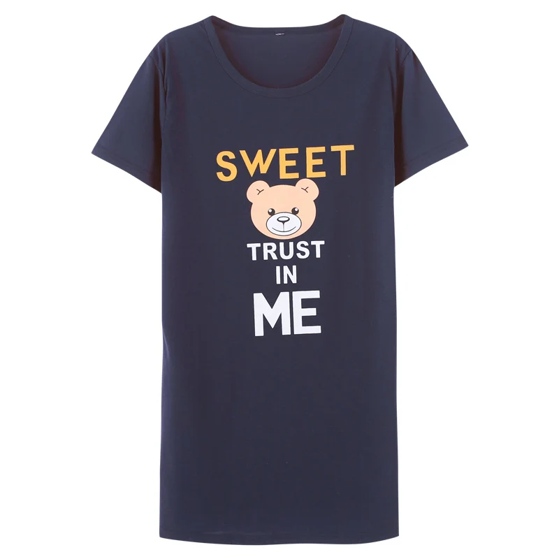 Летняя трикотажная Хлопковая женская одежда для сна для больших девушек, мультяшная одежда для сна, ночные рубашки, ночная рубашка, Домашня...