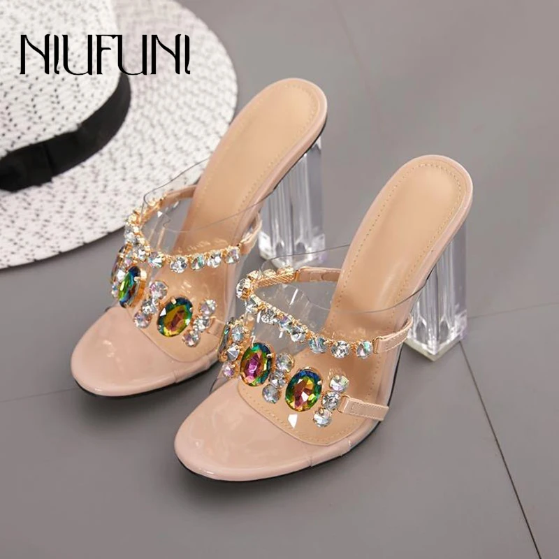 NIUFUNI Transparent PVC Crystal High Heels Open Toe Rhinestone Gems Women Slippers Sandals Pumps Summer Party Woman Shoes Slides
NIUFUNI Transparent PVC Crystal High Heels Open Toe Rhinestone Gems Women Slippers Sandals Pumps Summer Party Woman Shoes Slides