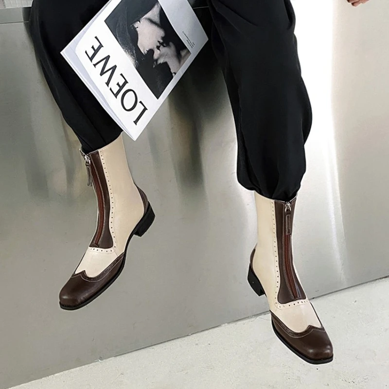 Women Winter Boots Retro Color Blocking Brock Style Low Heel Round Toe Zipper Mid-Calf Boots
Women Winter Boots Retro Color Blocking Brock Style Low Heel Round Toe Zipper Mid-Calf Boots