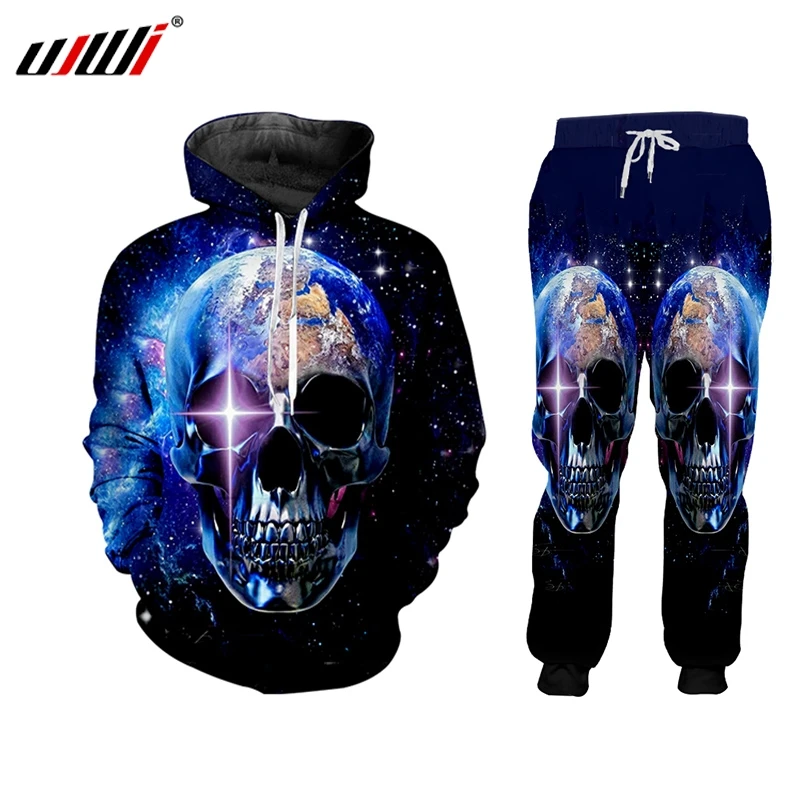 

UJWI brand 3D Print Men two piece set Starry skull Hoodie pants Tracksuit Jacket Sweatsuit Sweatshirt Hoodies sports 5XL