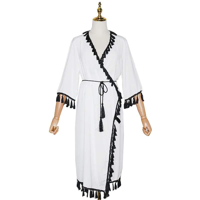 Summer new stitching tassel women's cardigan dress high waist lace slim horn long sleeve dress women
Summer new stitching tassel women's cardigan dress high waist lace slim horn long sleeve dress women