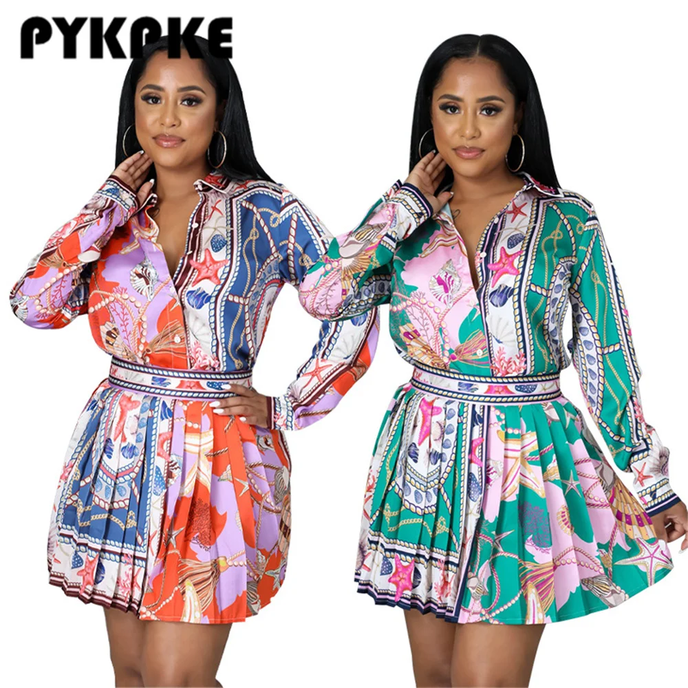 Women Skirts Set Print Shirts Tops + Mini Pleated A-line Skirt Two 2 Piece Sets Vintage Fashion Outfit Autumn 2021
Women Skirts Set Print Shirts Tops + Mini Pleated A-line Skirt Two 2 Piece Sets Vintage Fashion Outfit Autumn 2021