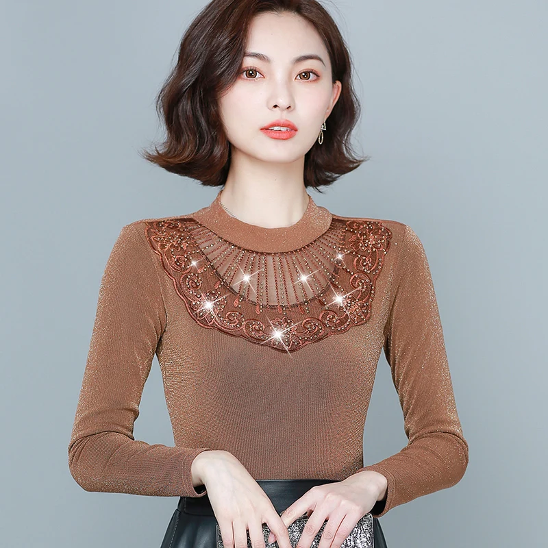 Fashion Diamonds Lace Spliced Lace Blouse Women Shirts Long Sleeve O-neck Women Blouses Plus Size Women Tops Camisas De Mujer
Fashion Diamonds Lace Spliced Lace Blouse Women Shirts Long Sleeve O-neck Women Blouses Plus Size Women Tops Camisas De Mujer