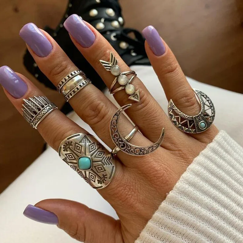 Docona 6pcs Vintage Silver Color Crescent Finger Rings Set for Women Blue Opal Big Moon Crystal Midi Knuckle Rings Boho Jewelry
Docona 6pcs Vintage Silver Color Crescent Finger Rings Set for Women Blue Opal Big Moon Crystal Midi Knuckle Rings Boho Jewelry