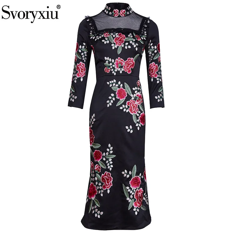 Женское платье средней длины Svoryxiu, черное приталенное платье с цветочной вышивкой на весну и лето 2019 
Женское платье средней длины Svoryxiu, черное приталенное платье с цветочной вышивкой на весну и лето 2019