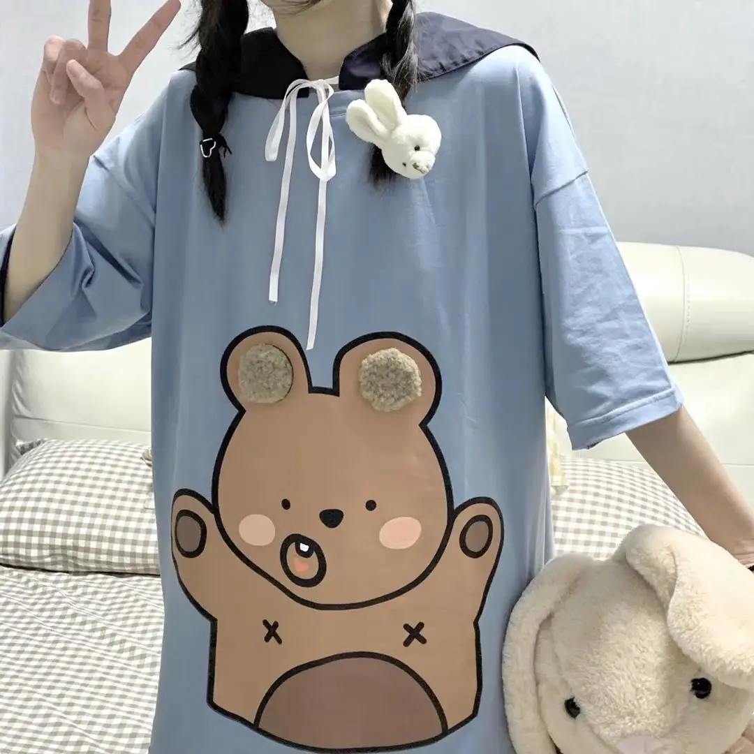 Summer Women's T-shirts Kawaii Bear Print Top Women O-Neck T-shirts with Short Sleeve Casual Oversized Cartoon T-shirt Female
Summer Women's T-shirts Kawaii Bear Print Top Women O-Neck T-shirts with Short Sleeve Casual Oversized Cartoon T-shirt Female