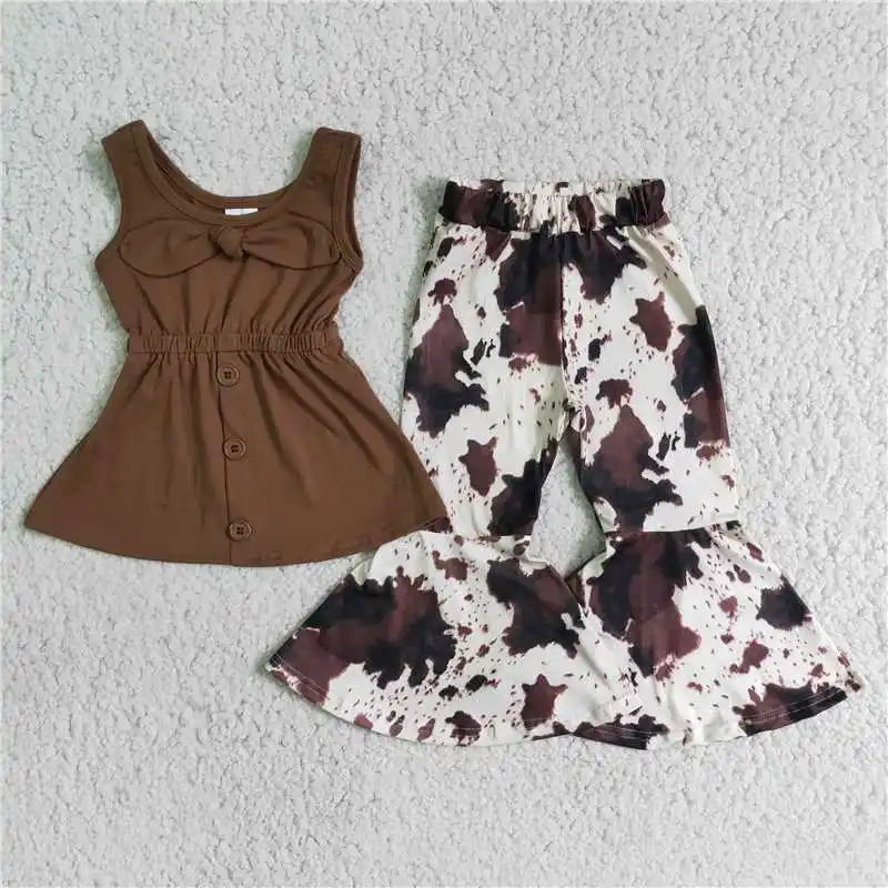 Kids Tunic New Outfits Fashion Baby Girls Bow Sleeveless Brown Tank Cow Western Bells Pants Toddler Sets Spring Children Clothes
Kids Tunic New Outfits Fashion Baby Girls Bow Sleeveless Brown Tank Cow Western Bells Pants Toddler Sets Spring Children Clothes