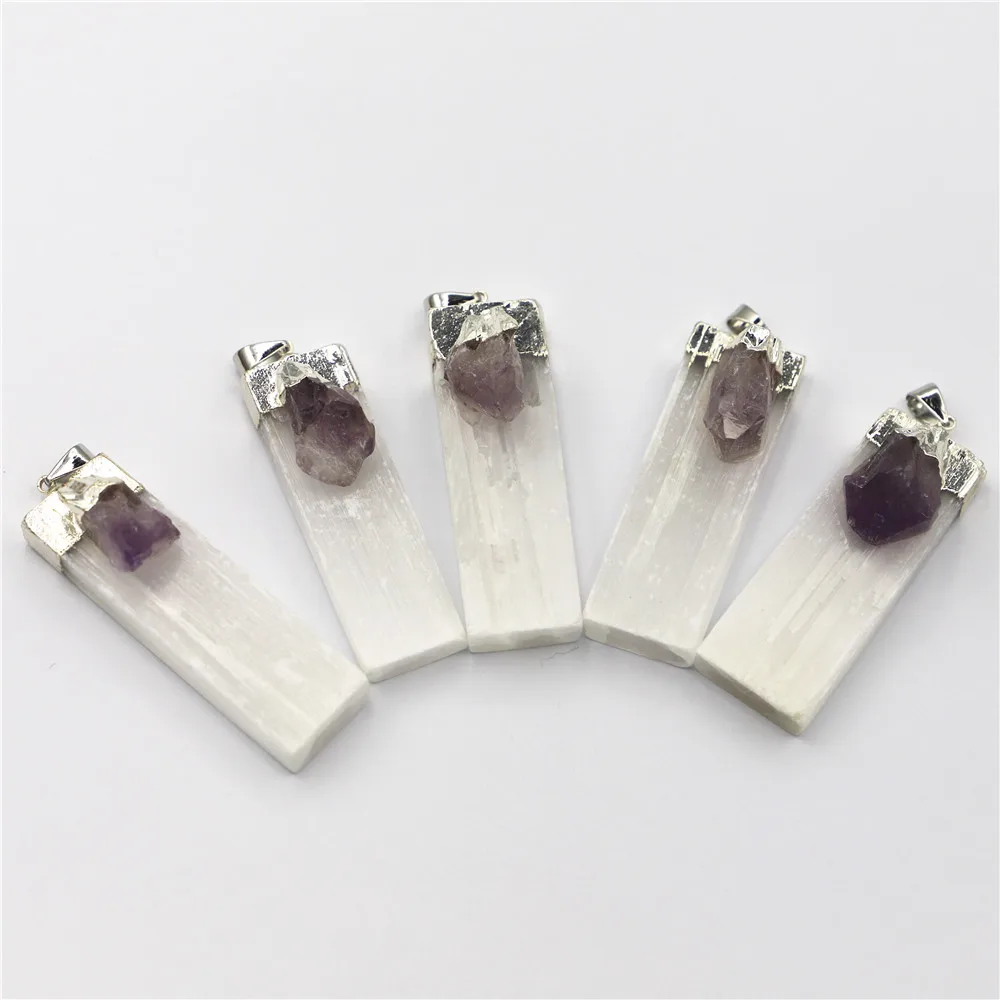 Natural Selenite Plaster Gypsum Amethysts Pendants Rock Mineral Specimen Jewelry Reiki Healing Energy Charms DIY 10PCS G1115
Natural Selenite Plaster Gypsum Amethysts Pendants Rock Mineral Specimen Jewelry Reiki Healing Energy Charms DIY 10PCS G1115