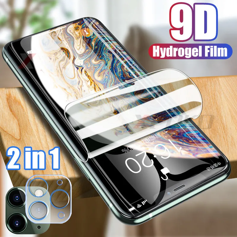 2 в 1 защита экрана объектива камеры для iPhone 11 Pro Max XS X Гидрогелевая пленка 7 8 6 6s Plus XR