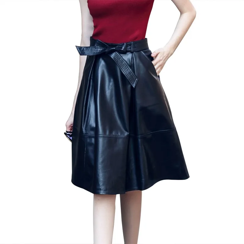 New Fashion Women Genuine Leather Skirts Real Sheepskin A-Line Skirt Ladies High Waist Belt Bow Knee Length Skirts Plus Size 3XL 
New Fashion Women Genuine Leather Skirts Real Sheepskin A-Line Skirt Ladies High Waist Belt Bow Knee Length Skirts Plus Size 3XL