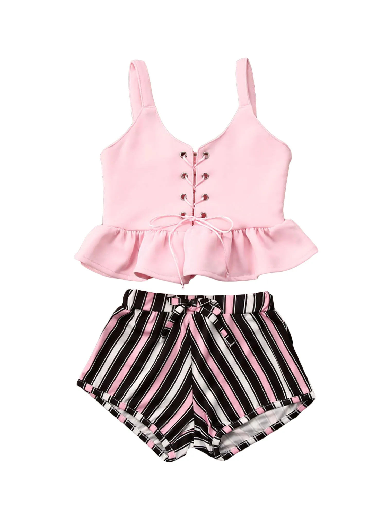 2pcs Toddler Kid Baby Girl 1T-6T Clothing Set Summer Sleeveless Ruffle Pink T-Shirt Tops Stripe Shorts Outfits Set
2pcs Toddler Kid Baby Girl 1T-6T Clothing Set Summer Sleeveless Ruffle Pink T-Shirt Tops Stripe Shorts Outfits Set