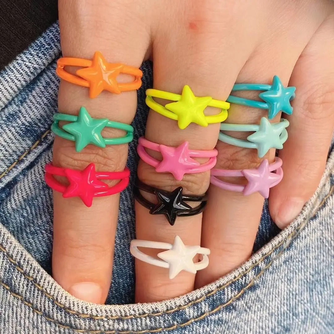10Pcs Multicolor Enamel Sweet Cute Star Rings for Women Rainbow Geometric Star Ring Fashion Trend Girl Jewelry Gift
10Pcs Multicolor Enamel Sweet Cute Star Rings for Women Rainbow Geometric Star Ring Fashion Trend Girl Jewelry Gift