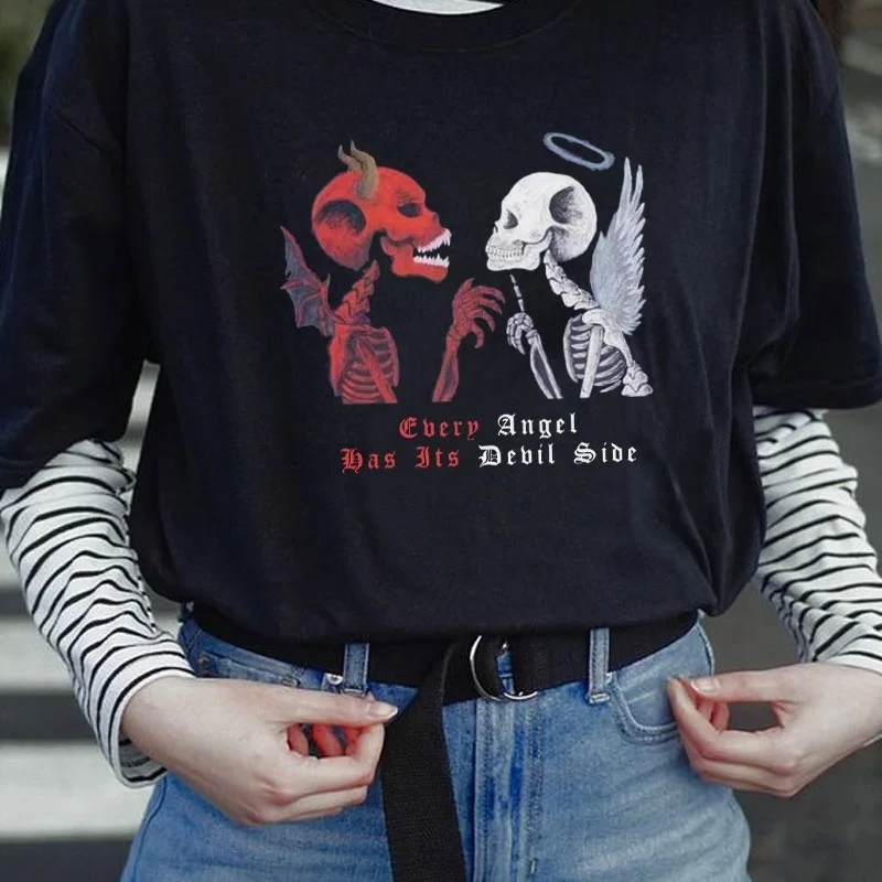 Женская футболка с принтом в виде скелета Angel Devil Готическая гранжем модная