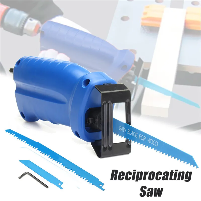 

Reciprocating Saw Convert Adapter Electric Drill Attachment Metal Cutting Woodworking Tool With 3Blades For Cordless Power Drill