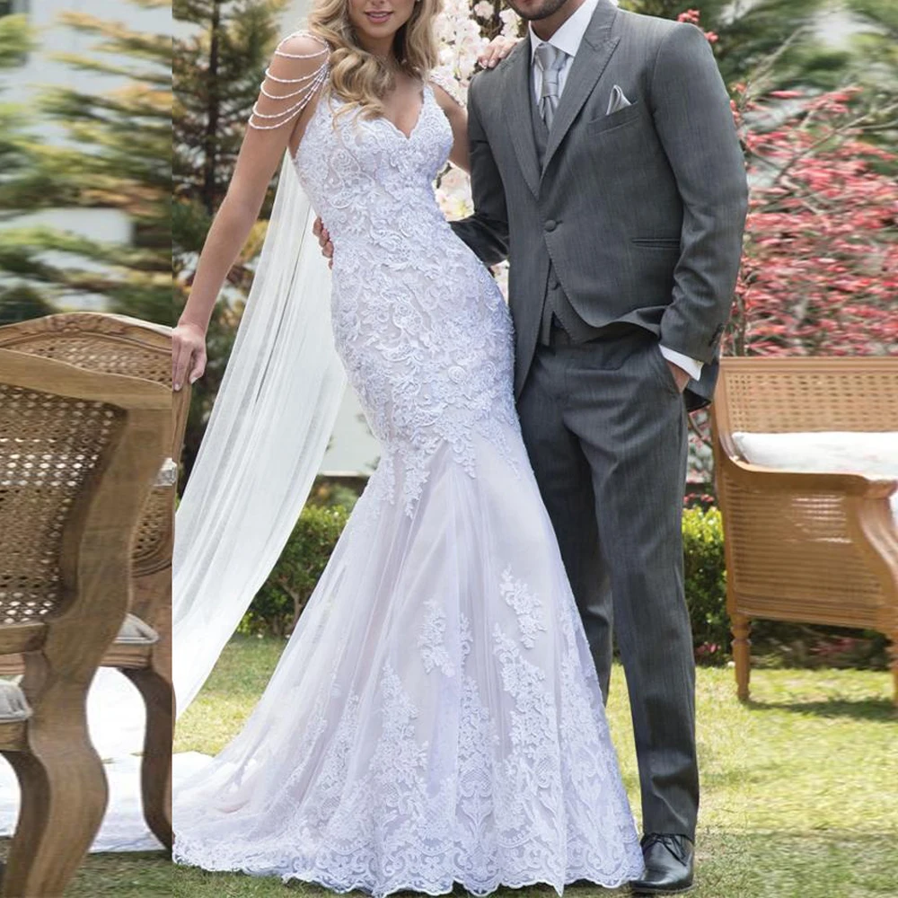 Pearls Beaded Mermaid sexy Long Wedding Dresses Sleeveless Embroidery Appliques Wedding Gown V Neck Luxury Robe De Mariee Marria
Pearls Beaded Mermaid sexy Long Wedding Dresses Sleeveless Embroidery Appliques Wedding Gown V Neck Luxury Robe De Mariee Marria