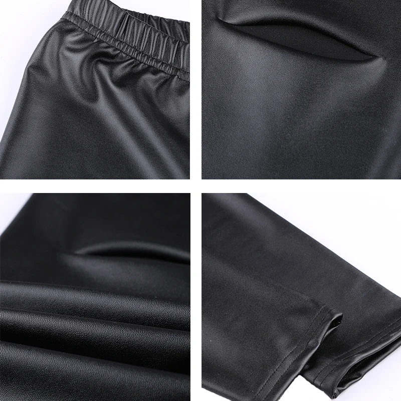 Черные облегающие леггинсы CyiExi из искусственной кожи женские с высокой талией