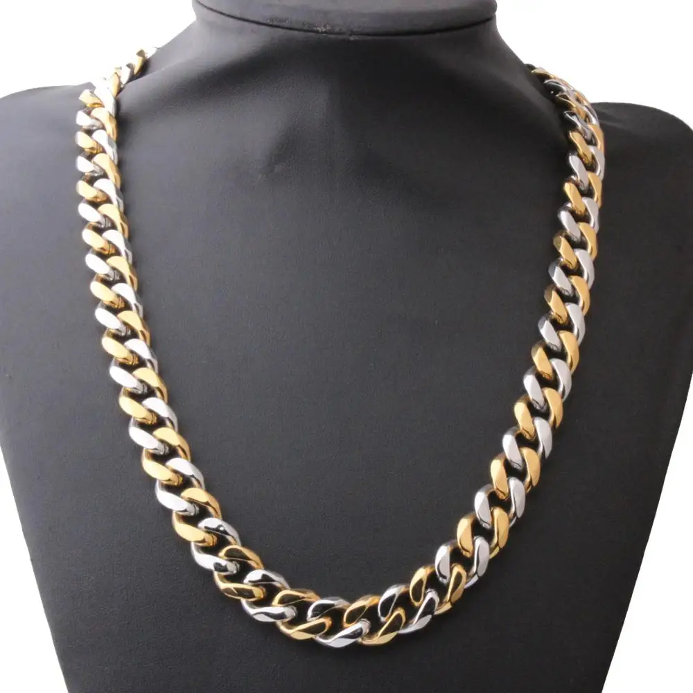 13/15MM Fashion Jewelry Silver Color&Gold Stainless Steel Cuban Curb Chain Mens Womens Necklace Or Bracelet Wristband 7-40"
13/15MM Fashion Jewelry Silver Color&Gold Stainless Steel Cuban Curb Chain Mens Womens Necklace Or Bracelet Wristband 7-40"