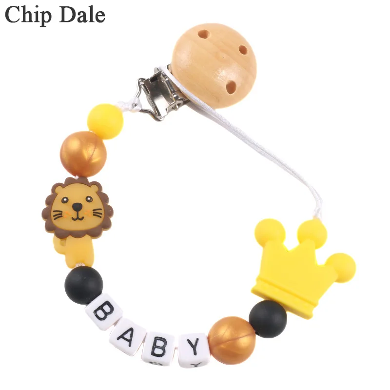 

Chip Dale Personalized Name Nipple Holder Baby Pacifier Clip Chain Lion Silicone Beads Dummy Clip Strap Infant Chew Teething Toy