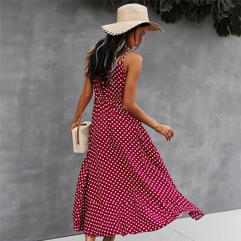 2021 Spring New Polka Dot Spaghetti Strap Dress Women Casual V Neck Holiday Style Bandage Dress Ladies High Wasit Summer Dresses
2021 Spring New Polka Dot Spaghetti Strap Dress Women Casual V Neck Holiday Style Bandage Dress Ladies High Wasit Summer Dresses