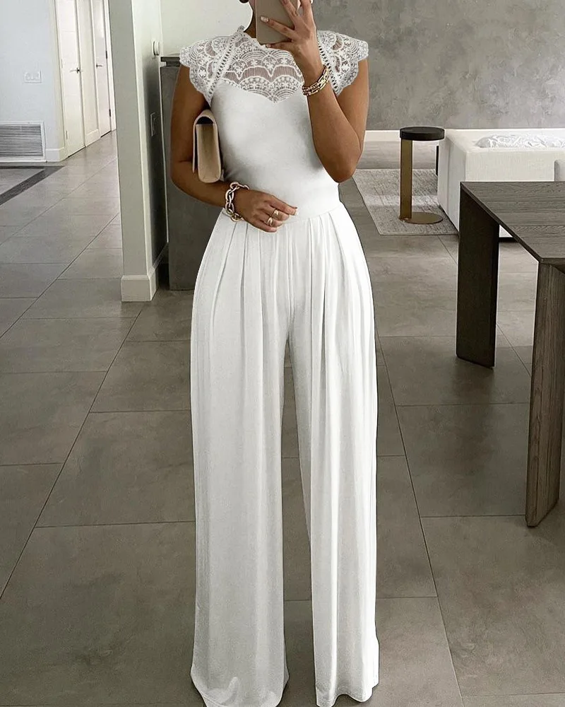 2021 New Product Women's Fashion Sexy Lace Jumpsuit with Round Neck Solid Color Casual Sleeveless Wide Leg one piece jumpsuit
2021 New Product Women's Fashion Sexy Lace Jumpsuit with Round Neck Solid Color Casual Sleeveless Wide Leg one piece jumpsuit