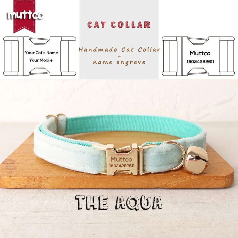 

MUTTCO engraved retail with platinum high quality metal buckle collar for cat THE AQUA design cat collar 2 sizes UCC111J