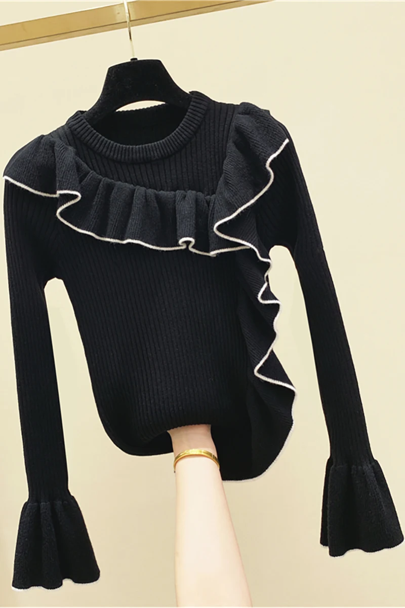 Sweet Ruffled Trumpet Sleeves Jumper Tops Woman 2020 Autumn and Winter Women's Sweater New Slim Fit Round Neck Pullover Sweaters
Sweet Ruffled Trumpet Sleeves Jumper Tops Woman 2020 Autumn and Winter Women's Sweater New Slim Fit Round Neck Pullover Sweaters