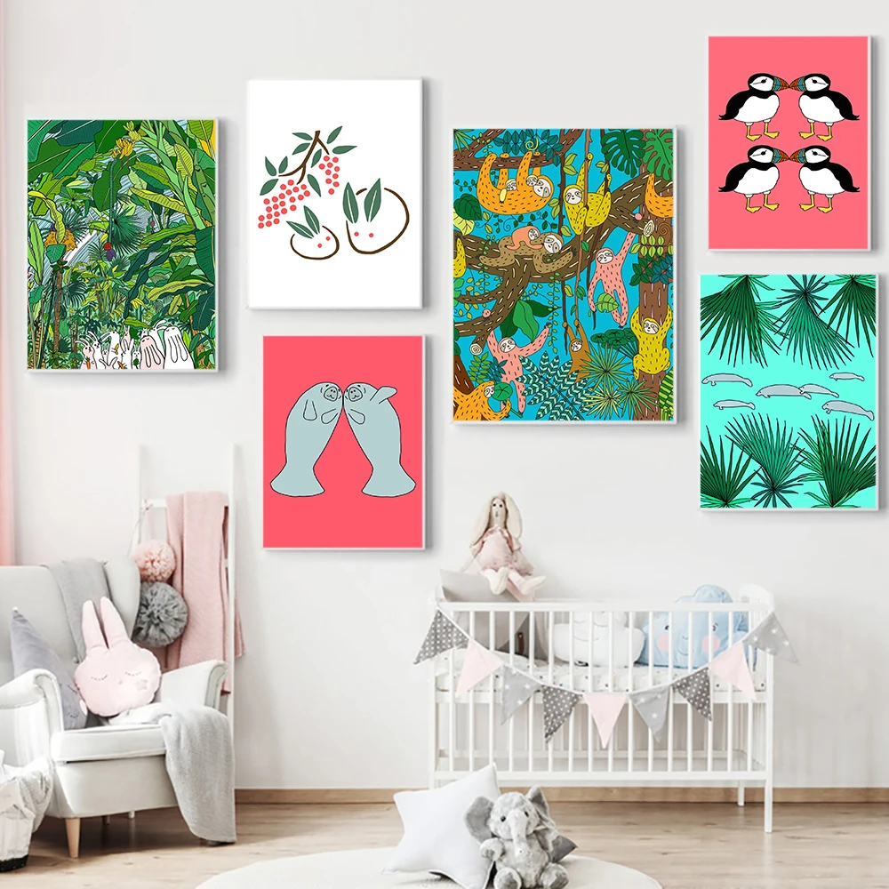 Tropical Forest Bunnies Print Poster Happy Sloths Jungle Puffins Canvas Painting Cute Rabbit Couple Wall Picture Kids Room Decor
Tropical Forest Bunnies Print Poster Happy Sloths Jungle Puffins Canvas Painting Cute Rabbit Couple Wall Picture Kids Room Decor