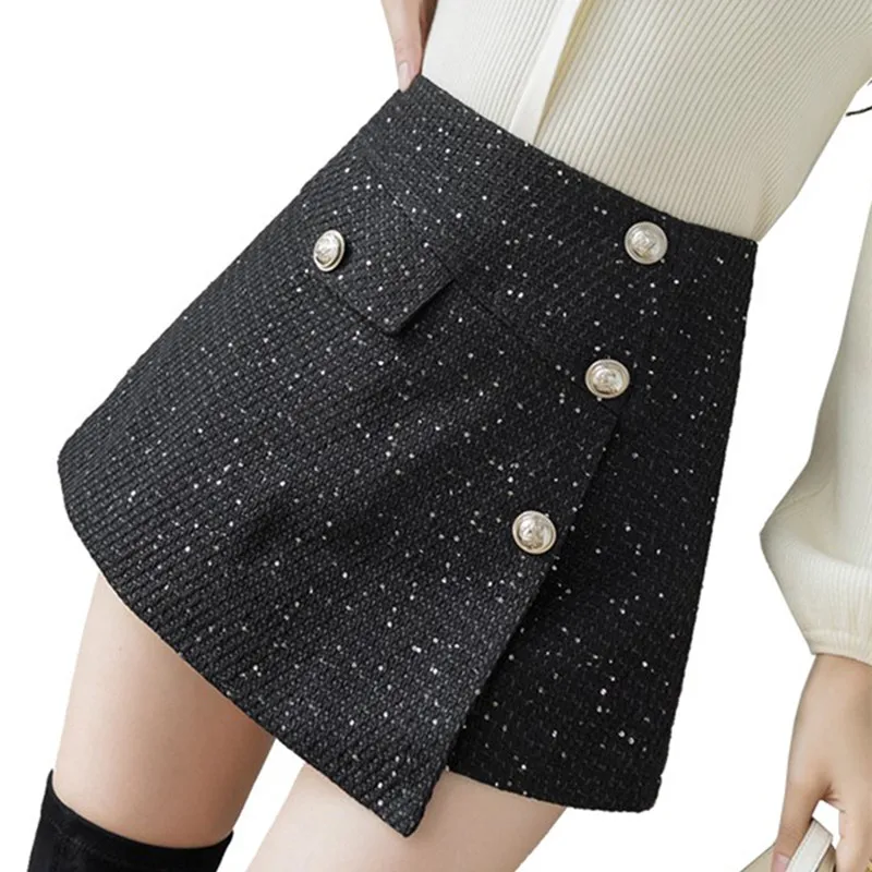Юбка-шорты Женская твидовая с высокой талией, шерстяная Асимметричная свободная Асимметричная с боковыми пуговицами и широкими штанинами, ... 
Юбка-шорты Женская твидовая с высокой талией, шерстяная Асимметричная свободная Асимметричная с боковыми пуговицами и широкими штанинами, ...