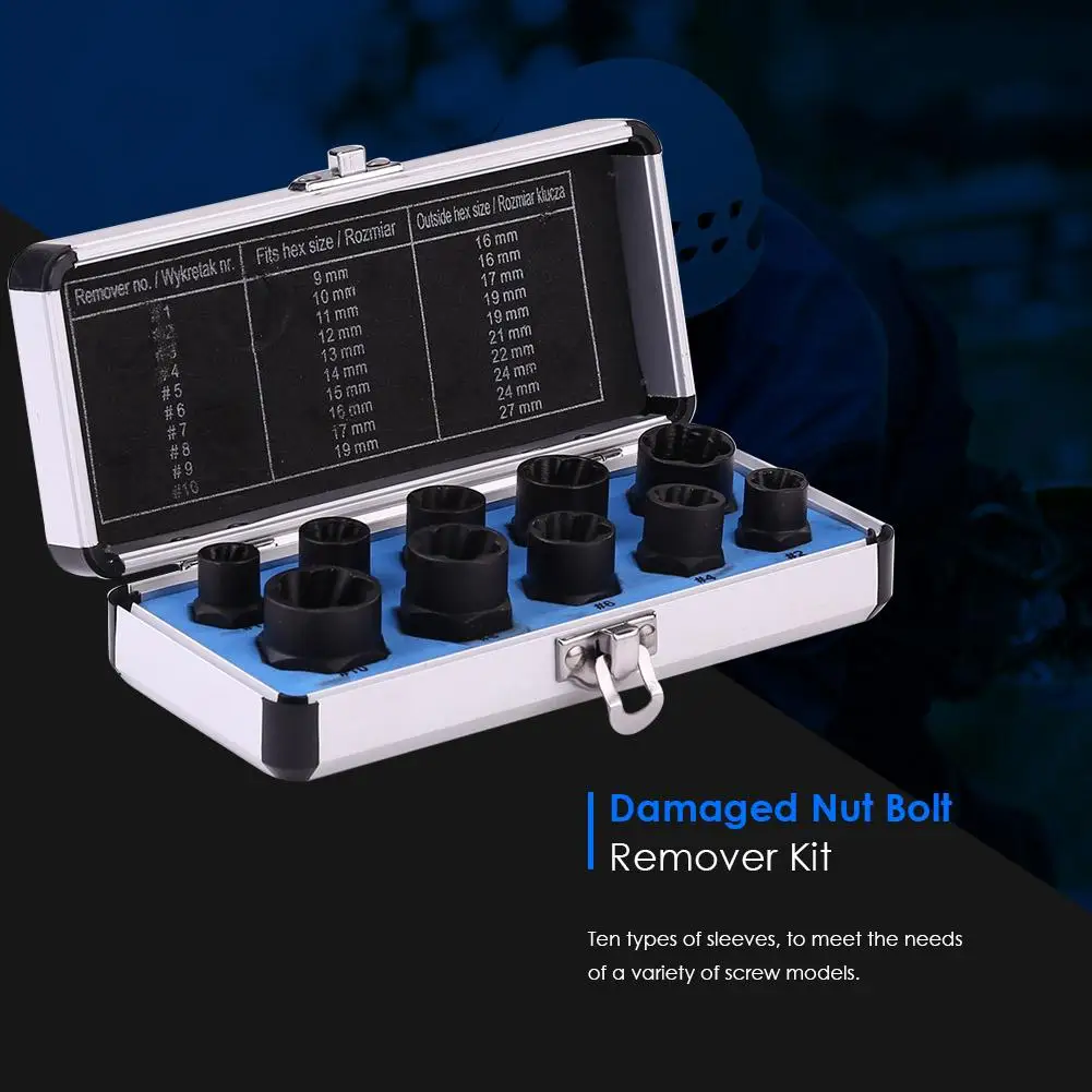 10pcs Damaged Nut Bolt Remover Kit Stud Extractor Broken Bolt Screw Remover Tools Set Threading Tools Kit
10pcs Damaged Nut Bolt Remover Kit Stud Extractor Broken Bolt Screw Remover Tools Set Threading Tools Kit