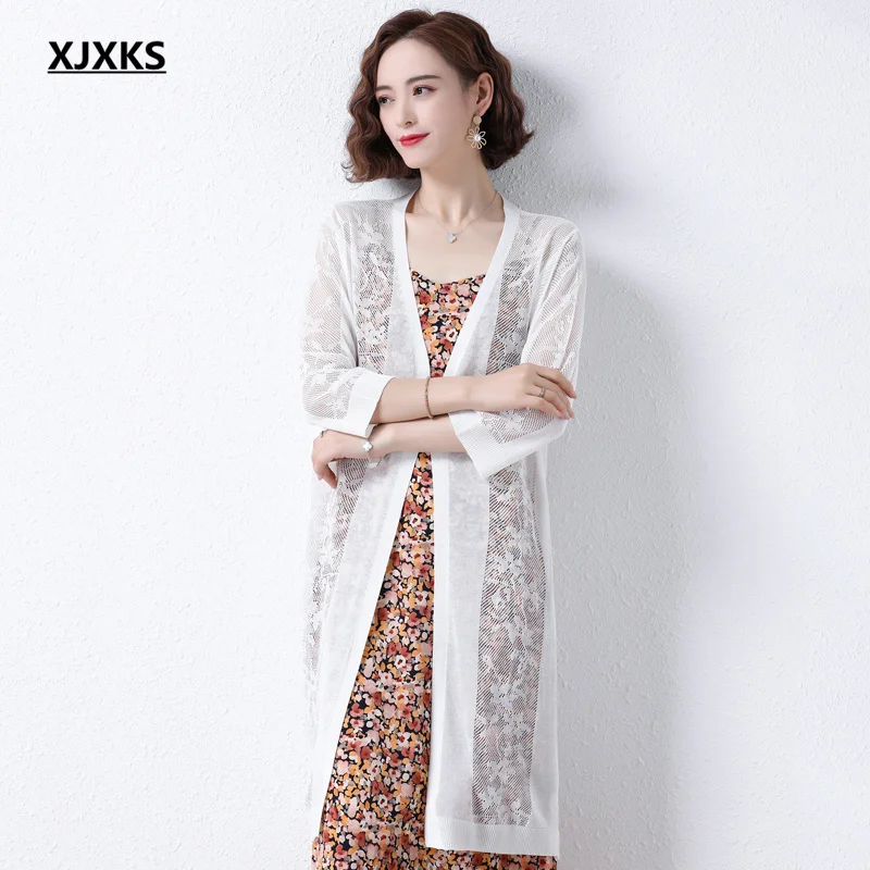 XJXKS Fashion V-neck Three Quarter sleeve women long cardigan 2021 summer new comfortable thin knit sun protection clothing
XJXKS Fashion V-neck Three Quarter sleeve women long cardigan 2021 summer new comfortable thin knit sun protection clothing