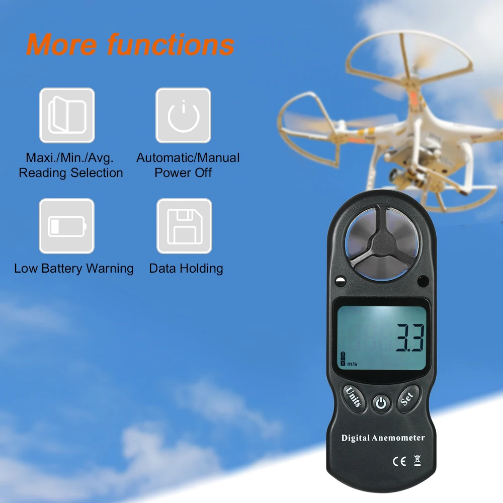 

Ручной цифровой анемометр, скорость ветра/температура/Влажность/охлаждение ветром/тепловой индекс/точка росы/барометрическое давление/из...