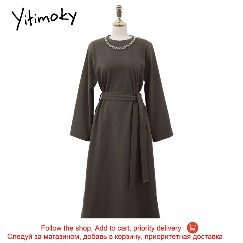 Yitimoky Fashion Elegant Belt O-Neck Woman Dress 2021 Summer New Multi-pocket Straight Solid Office Simple Side Split Dress
Yitimoky Fashion Elegant Belt O-Neck Woman Dress 2021 Summer New Multi-pocket Straight Solid Office Simple Side Split Dress