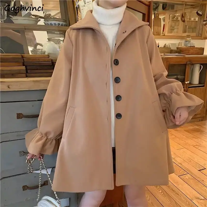 Women Wool Blends A-line Single Breasted Thickening Coat Ulzzang Flare Sleeve College Elegant Streetwear Jacket Outwear Chic Ins
Women Wool Blends A-line Single Breasted Thickening Coat Ulzzang Flare Sleeve College Elegant Streetwear Jacket Outwear Chic Ins